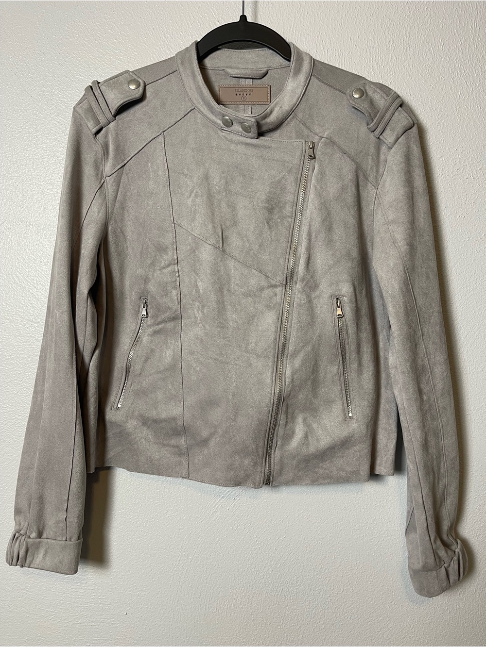 Blank NYC- Faux Suede Moto Jacket in Light Gray
